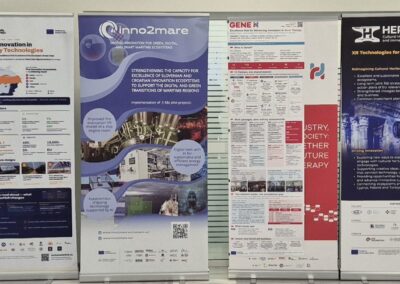 Roll-up banners of Excellence Hubs projects, including INNO2MARE, at the EHC 2026 event in Athens